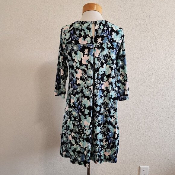 J.Jill Wearever Collection Dark Floral Black Blue 3/4 Sleeve Stretchy Tunic PS - Picture 5 of 12